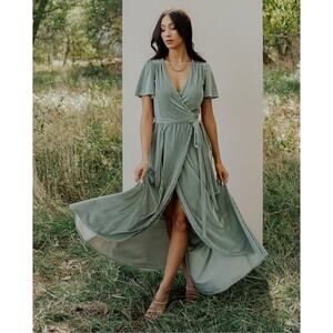 Andi Ribbed Velvet Wrap Dress by Baltic Born in the color Dusty Sage Size M NWOT